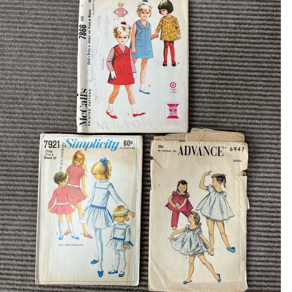 Vintage 1960 3 Sewing Patterns McCall's 7866 Simplicity 7921 Advance 6947 Size 4